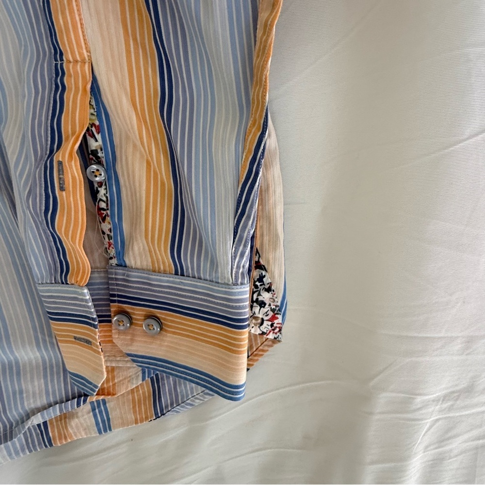 Tommy Bahama Mens XXL Cotton Silk Striped Button Down Shirt Blue Orange - Picture 7 of 9